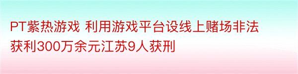 PT紫热游戏 利用游戏平台设线上赌场非法获利300万余元江苏9人获刑
