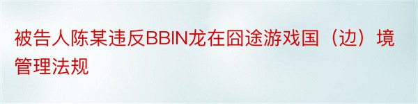 被告人陈某违反BBIN龙在囧途游戏国（边）境管理法规